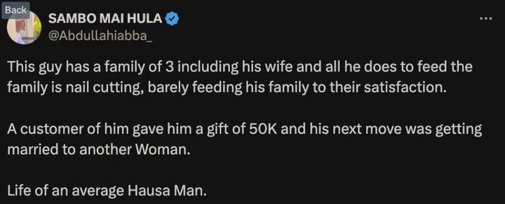 Man struggling to feed family takes 2nd wife after customer gifted him N50,000