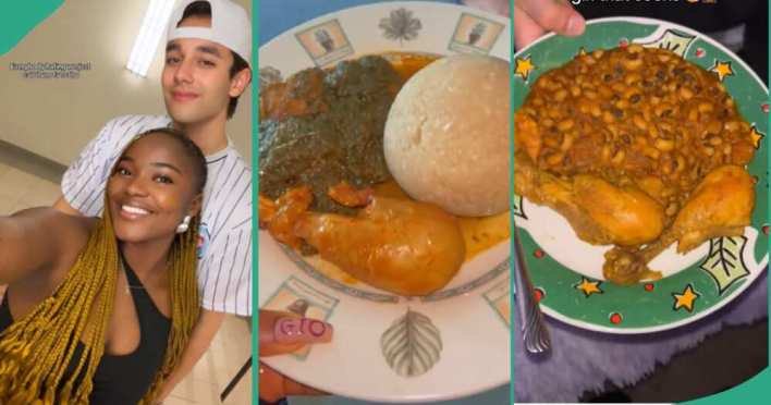 Oyinbo man dating Nigerian lady from Cross River keeps eating her food with joy