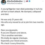 Nigerian Man Dies Of Heart Attack In The UK Two months After His Wife Moved There To Join Him