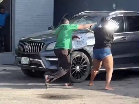 Lady Smashes Boyfriend’s Car For Allegedly Cheating On Her (Video)