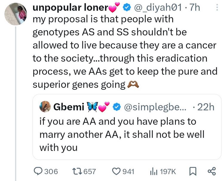 People With Genotypes AS And SS Shouldn’t Be Allowed To Live Because They Are A Cancer To The Society