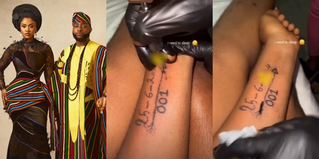 Diehard Fan Tattoos Davido and Chioma’s Wedding Date on Her Hand (Video)