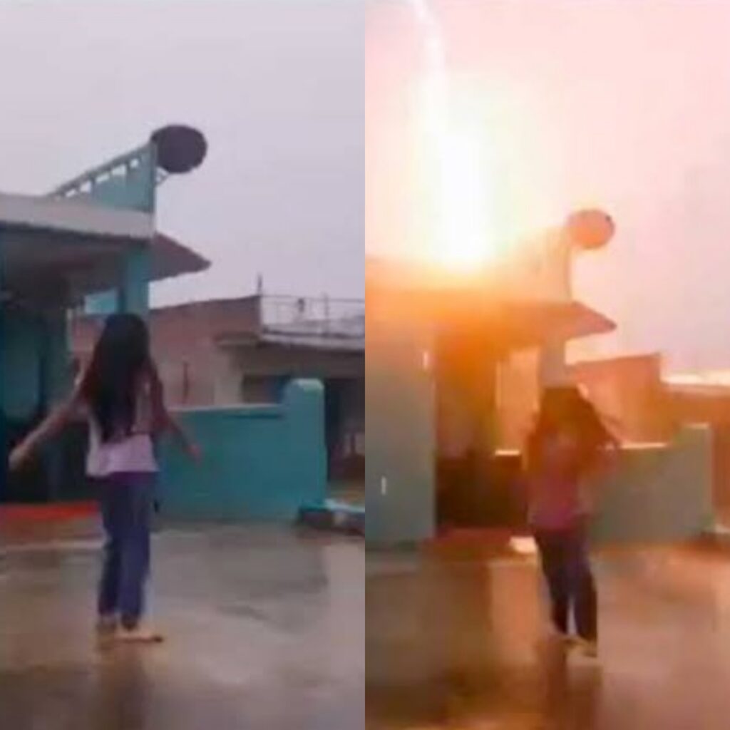 Girl Dancing In Rain Narrowly Escapes Being Struck By Lightning (Video)