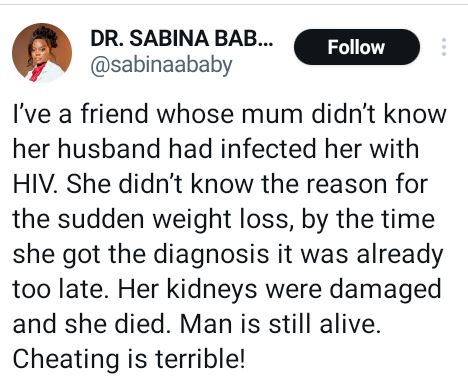 Nigerian Doctor Narrates How A Friend’s Mother Died After Her Unfaithful Husband Infected Her With HIV