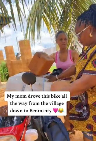 Daughter In Shock As Mother Travels On Bike From Village To Benin To Deliver Food To Her (Video)