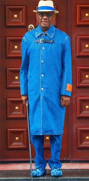 FCT Minister, Nyesom Wike Stuns In A $1, 402 Versace Denim Outfit