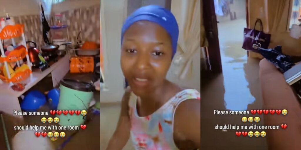 Nigerian Lady Begs for Help With Accommodation as Flood Takes Over Apartment, Destroys Property (Video)