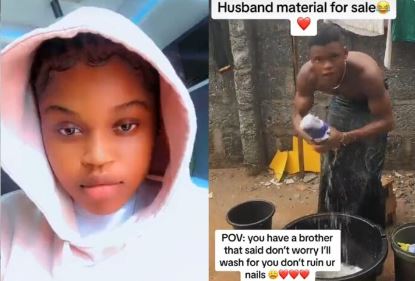 Nigerian Lady Advertises ‘Husband Material’ Brother As He Helps With Laundry (Video)