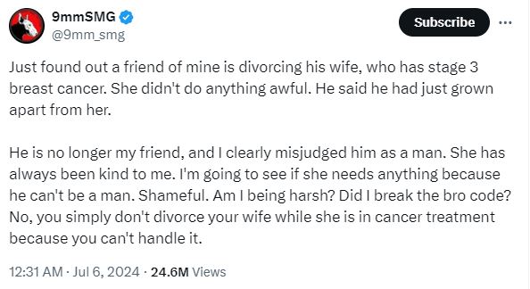 Man Cuts Off From His Friend For Divorcing His Wife Who Has Stage 3 Br3ast Cancer