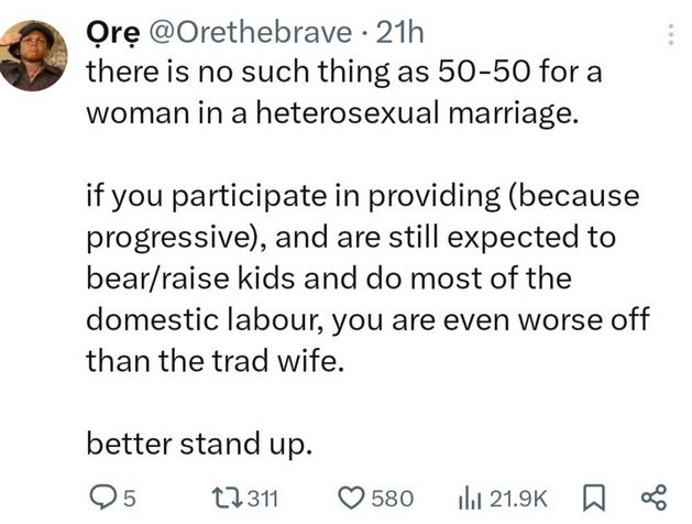 There Is No Such Thing As 50-50 For A Woman In A Heterosexual Marriage