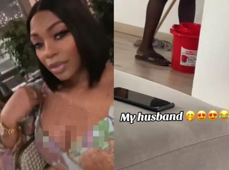 Lady Shares Video Of Husband Doing Chores After Her Mom Criticized Her For Laziness