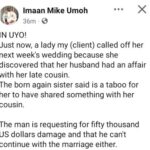 Nigerian Lady Calls Off Wedding A Week To Ceremony After She Discovered Her Fiancé Had An Affair With Her Late Cousin