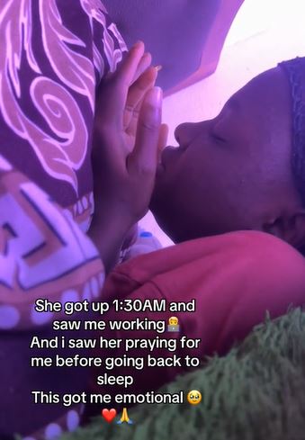 Man Shares Heartwarming Moment His Girlfriend Prayed For Him At 1:30 am While He Was Working (Video)