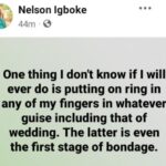 I Will Never Put A Ring On Any Of My Fingers In Whatever Guise, Including Wedding