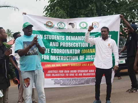 Ogun Students Protest Killing of Colleague by Hit-And-Run Driver (Photo)