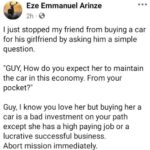 Nigerian Man Reveals Why He Stopped His Friend From Buying A Car For His Girlfriend