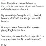 Beware Of Fine Abuja Men With Beards Who Say ‘Their Money Is Saved In Fixed Deposit’