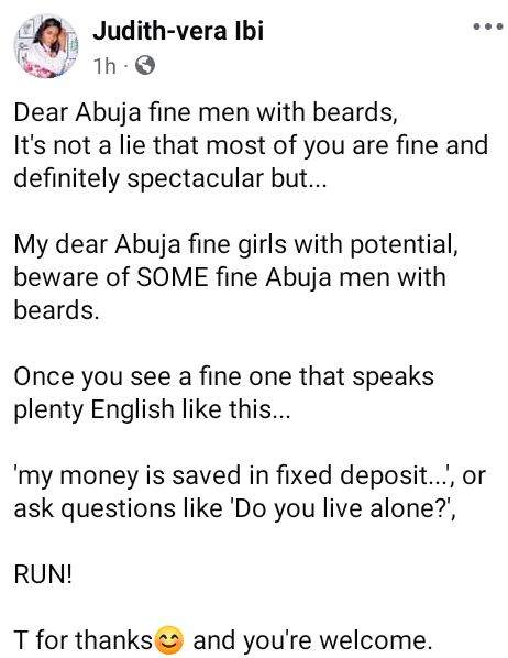 Beware Of Fine Abuja Men With Beards Who Say ‘Their Money Is Saved In Fixed Deposit’