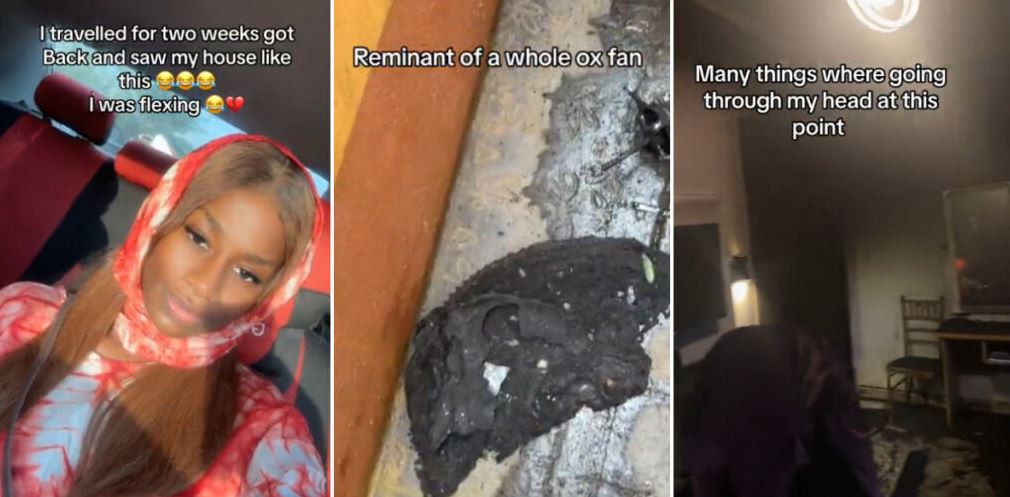 Lady Break Down In Tears As She Returns Home After 2 weeks To Find Her Fan Burnt To Ashes (Video)