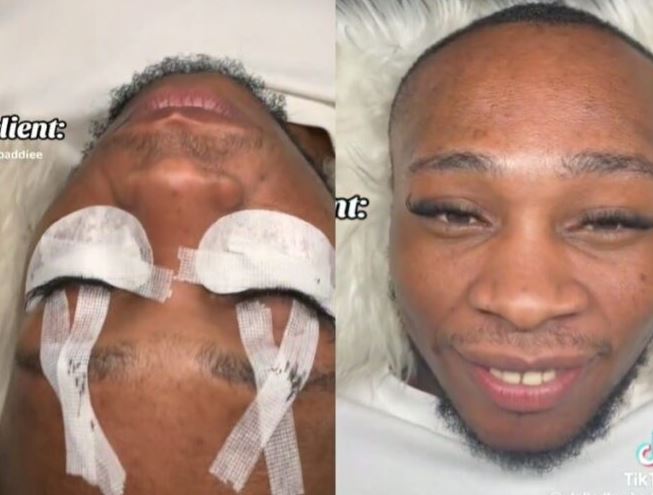 Mixed Reactions As Man Undergoes Eyelash Extension (Video)