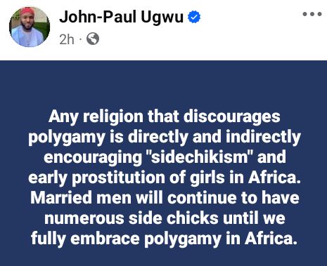 Any Religion That Discourages Polygamy Is Directly And Indirectly Encouraging Sidechickism And Early Pr0stitution