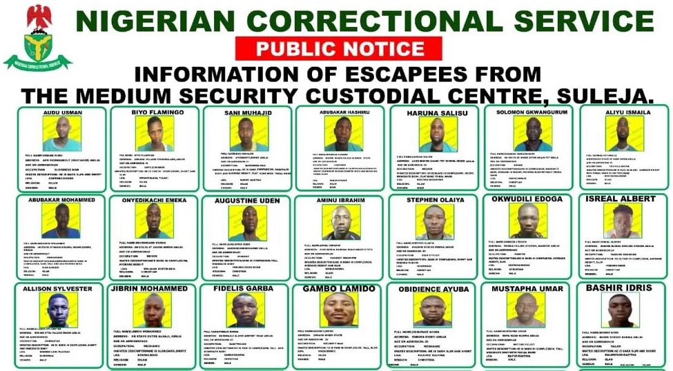 NCoS Releases More Pictures Of Suleja Prison Escapees