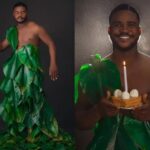 Moi Moi Seller Causes A Stir Online With Leaf Outfit, Moi Moi Cake On His 25th Birthday (Photos)