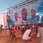 Damaturu Youths Vandalise Billboards Welcoming President Tinubu Shortly After The Launch Of Agricultural Empowerment Scheme (Video)