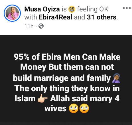 95% Of Ebira Men Can’t Build Marriage And Family, They Only Know How To Marry Multiple Wives