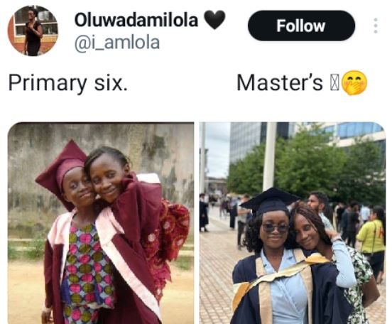 Nigerian Lady Recreates Primary School Graduation Photo With Her Mother As She Bags Master’s Degree