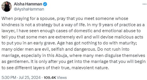 Some Men Are Evil And Will Devise Malicious Acts To Put You In Early Grave – Lawyer Says As She Urges Women To Pray For A Kind Man