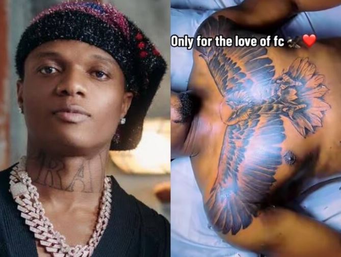 Nigerian Man Gets Permanent Bird Tattoo To Honour Wizkid (Video)