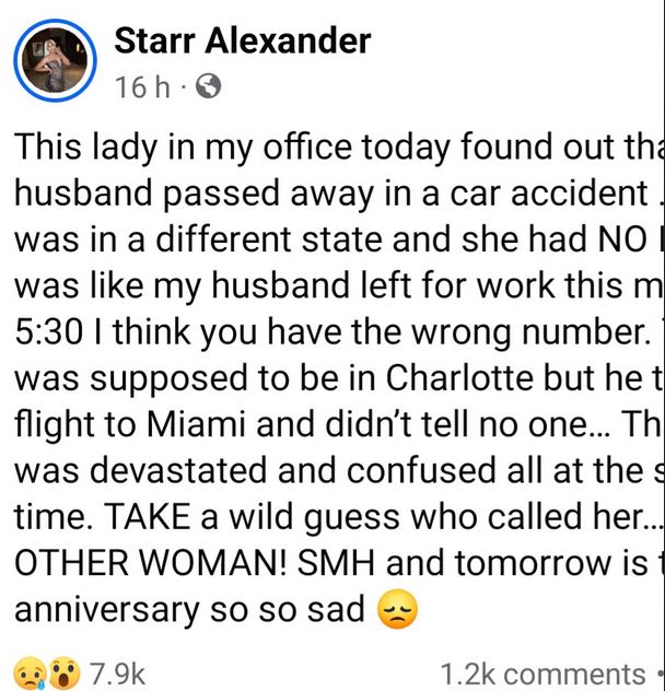 Woman Receives Call That Her Husband She Thought Went To Work Has Died In Another State While Visiting His Mistress