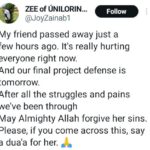 UNILORIN Final year Student Dies A Day To Her Project Defence