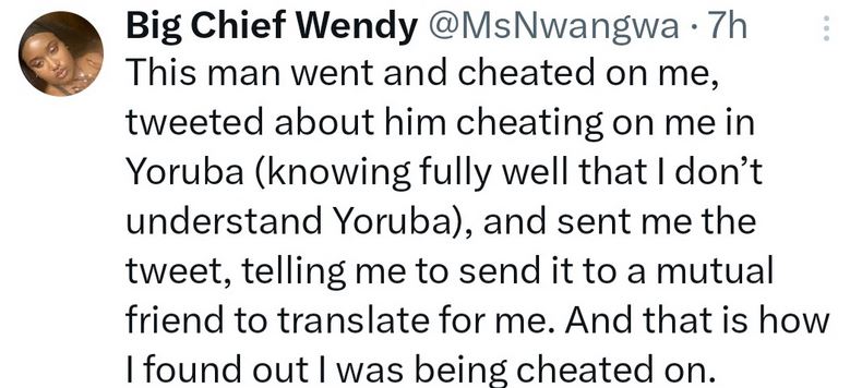 Igbo Woman Reveals How She Found Out Her Yoruba Boyfriend Was Cheating On Her