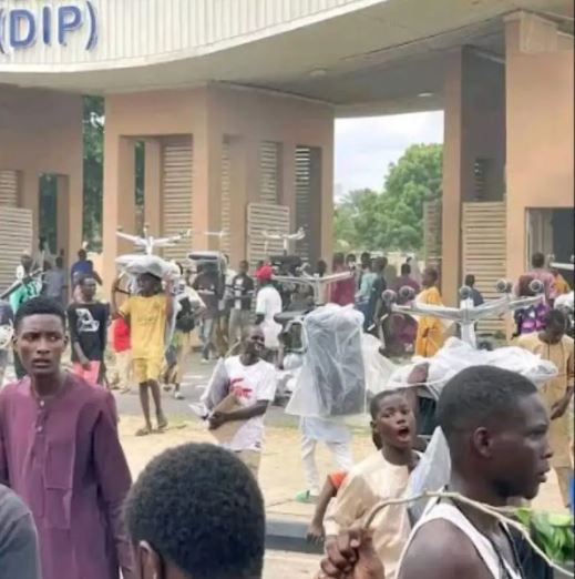 Minister Reacts As Protesters Set Govt Building On Fire, Loot Items In Kano