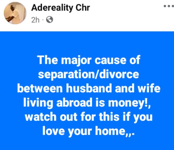 The Major Cause Of Separation And Divorce Among Couples Living Abroad Is Money