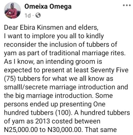 Don’t Deter Suitors – Kogi Man Ask His Kinsmen And Elders To Reconsider The Inclusion Of Tubers Of Yam As Part Of Traditional Marriage Rites