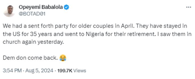 Nigerian Couple Return To The US Four months After Relocating To Nigeria For Their Retirement