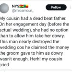 How A ‘Dead Beat’ Father Nearly Destroyed His Daughter’s Wedding After Claiming That Money The Groom Have Him As Dowry Wasn’t Enough