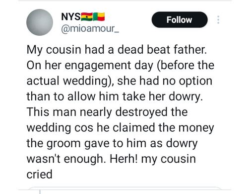 How A ‘Dead Beat’ Father Nearly Destroyed His Daughter’s Wedding After Claiming That Money The Groom Have Him As Dowry Wasn’t Enough