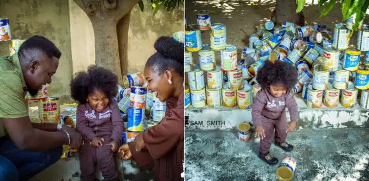 Man Displays ‘Towering’ Stack Of Milk Tins His Daughter Consumed At 2