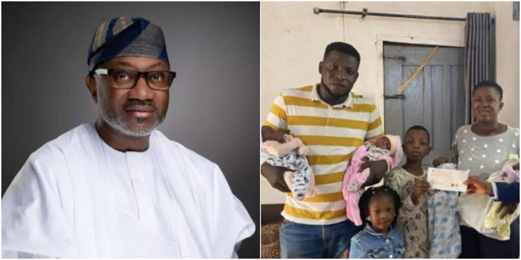 Otedola Gifts Viral Quadruplet Parents N5 million, Offers Scholarships to Their Kids