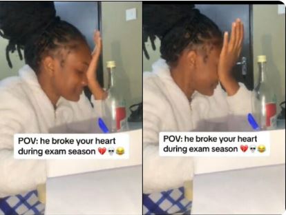 Lady Weeps Helplessly While Studying After Boyfriend Dumped Her During Exam (Video)