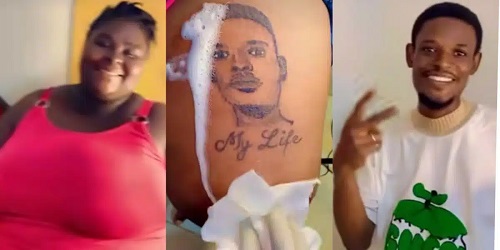 Excited Lady Tattoos Boyfriend’s Face On Her Lap (Video)