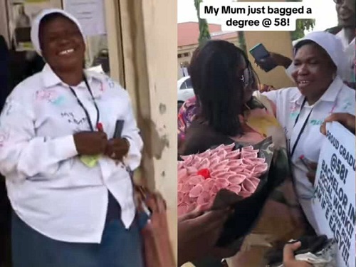 Man Celebrates as His Mom Bags BSc Degree at 58 (Video)