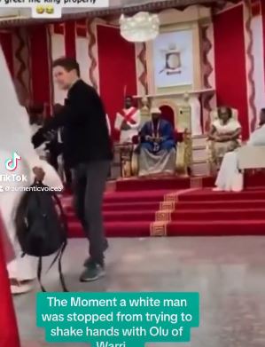 Moment A White Man Attempted To Walk Up To The Olu Of Warri To Shake Hands With Him (Video)