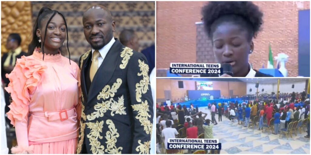 Mixed Reactions as Apostle Suleman’s Daughter Ministers On The Pulpit With Hair Uncovered (Video)