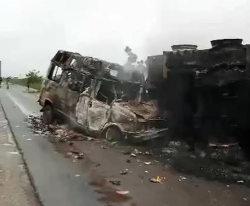 Firefighters Avert Disaster As Two Vehicles Collide In Kwara