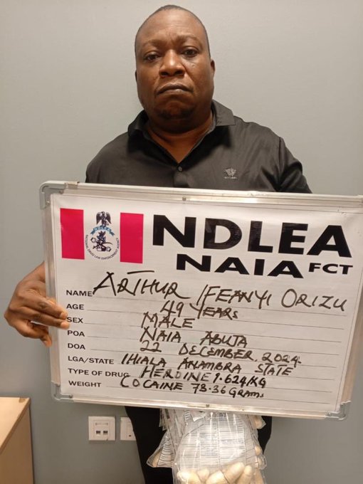 Nigerian ‘Businessman’ Bound For Paris Arrested At Abuja Airport For Ingesting 74 Wraps Of Heroin, Cocaine